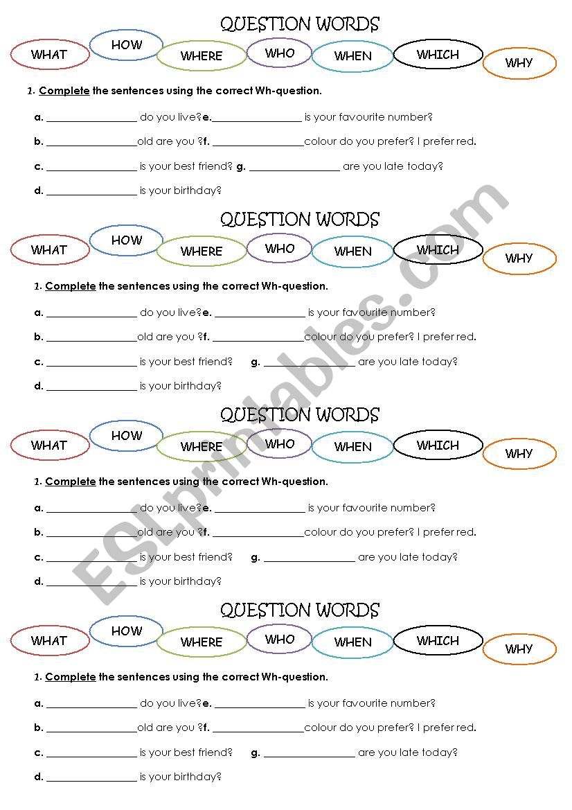 QUESTION WORDS worksheet