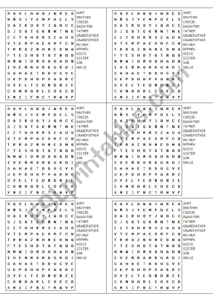 Family Wordsearch worksheet