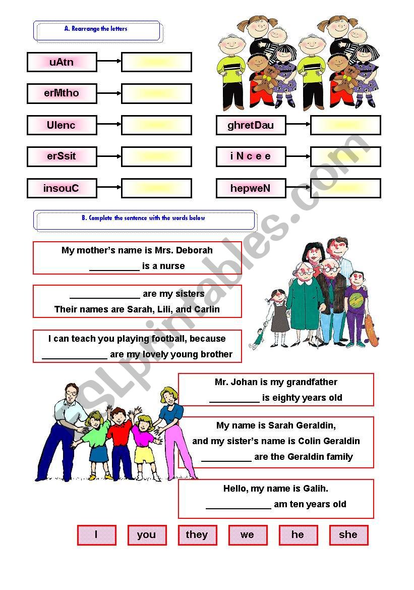 complete the family topic worksheet