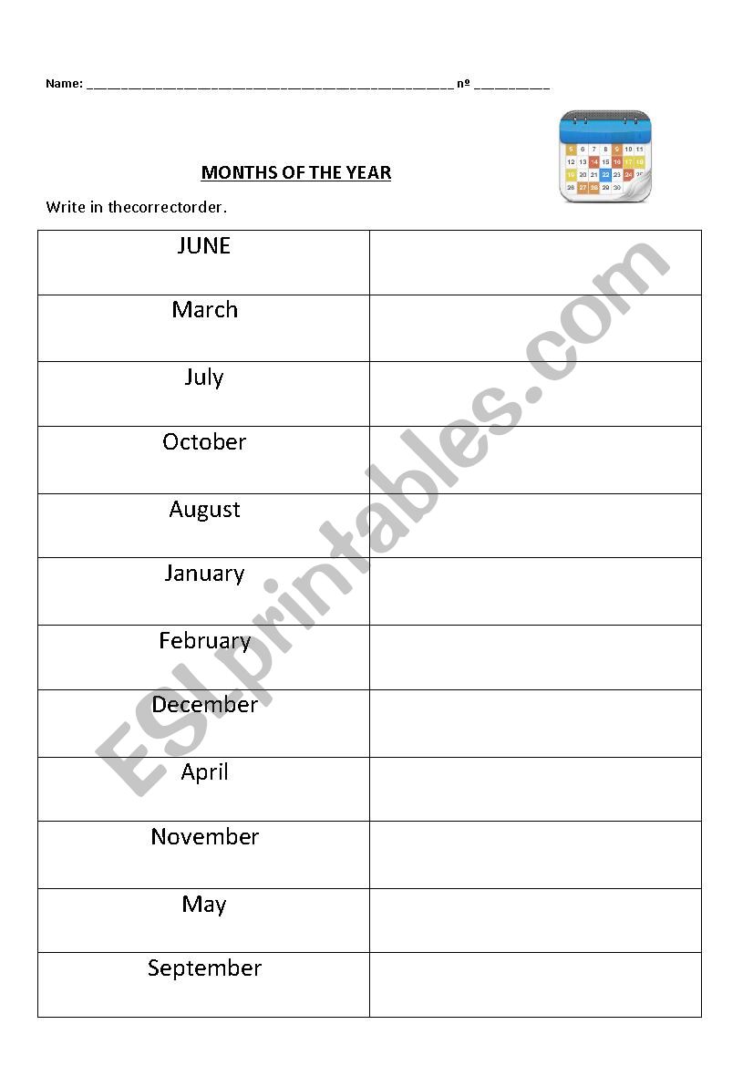 Months of the year worksheet