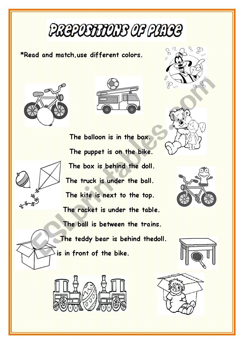 prepositions of place worksheet