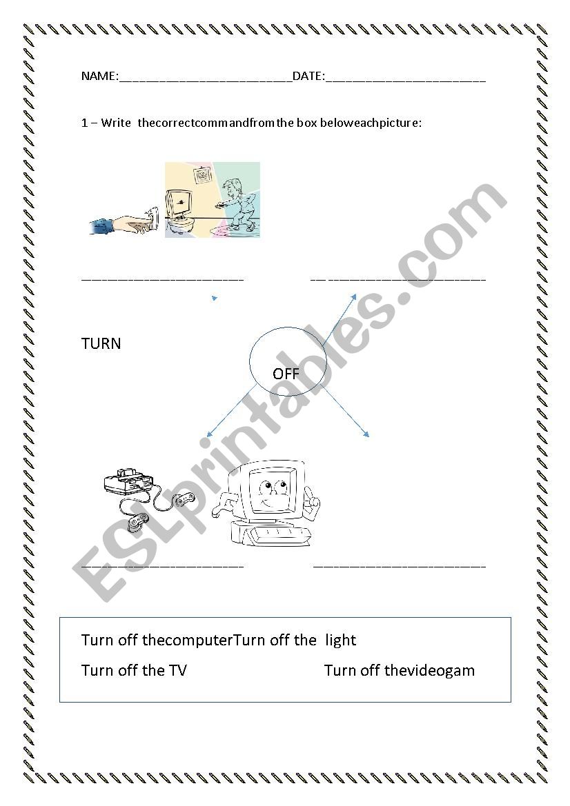 COMMANDS WITH TURN OFF worksheet