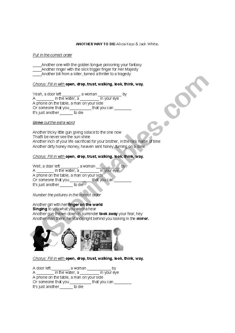 Another way to die worksheet