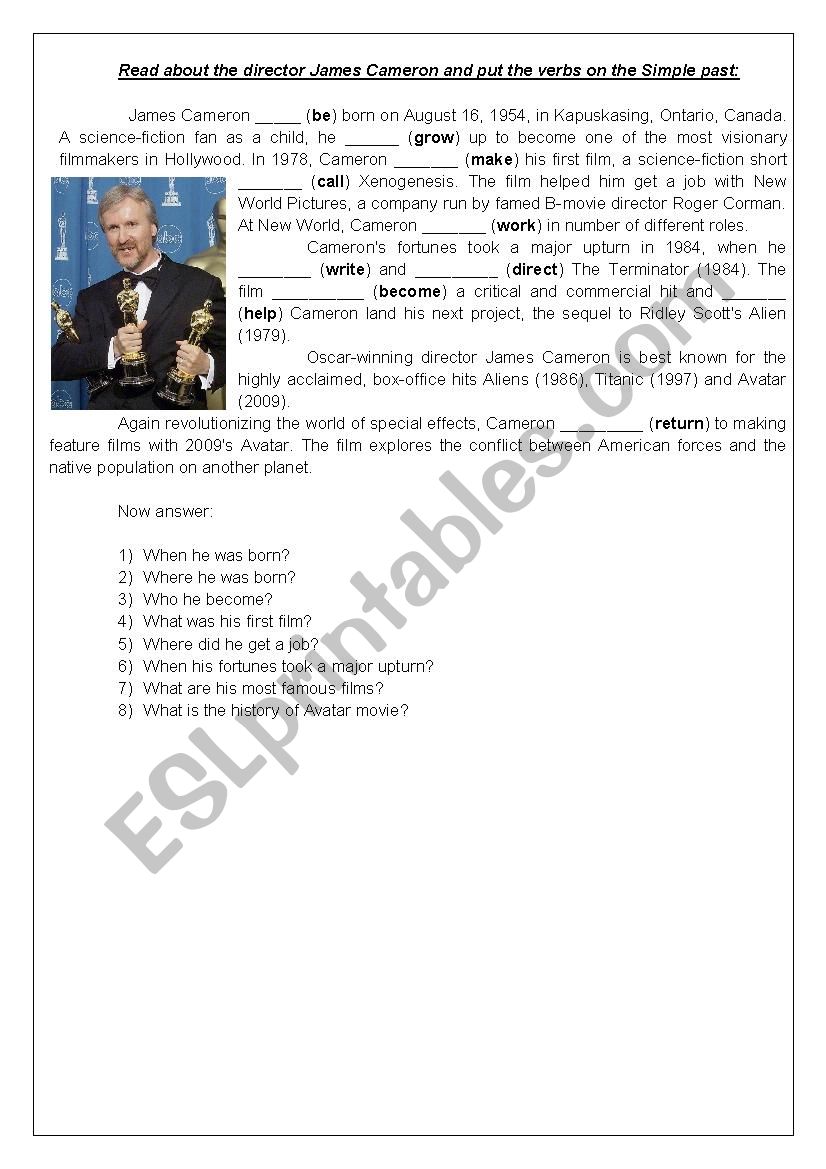 James Cameron biography worksheet