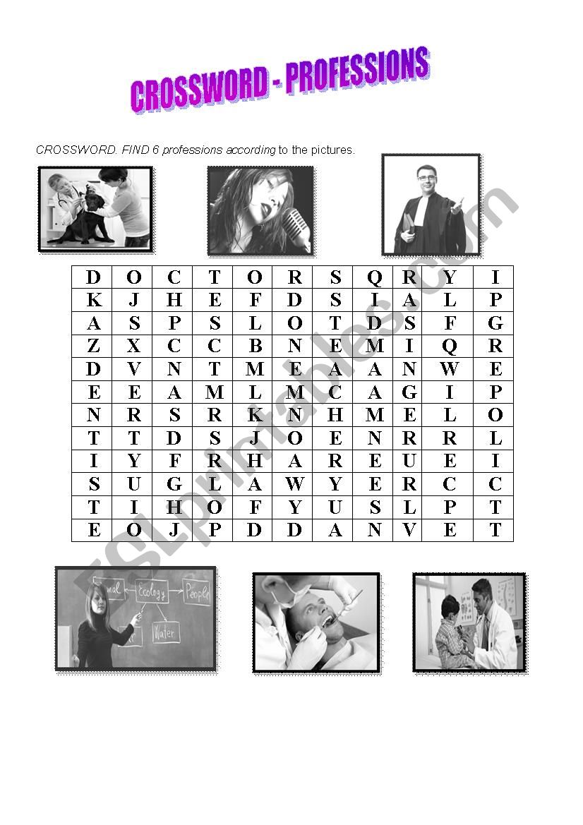 Crossword-Profession worksheet