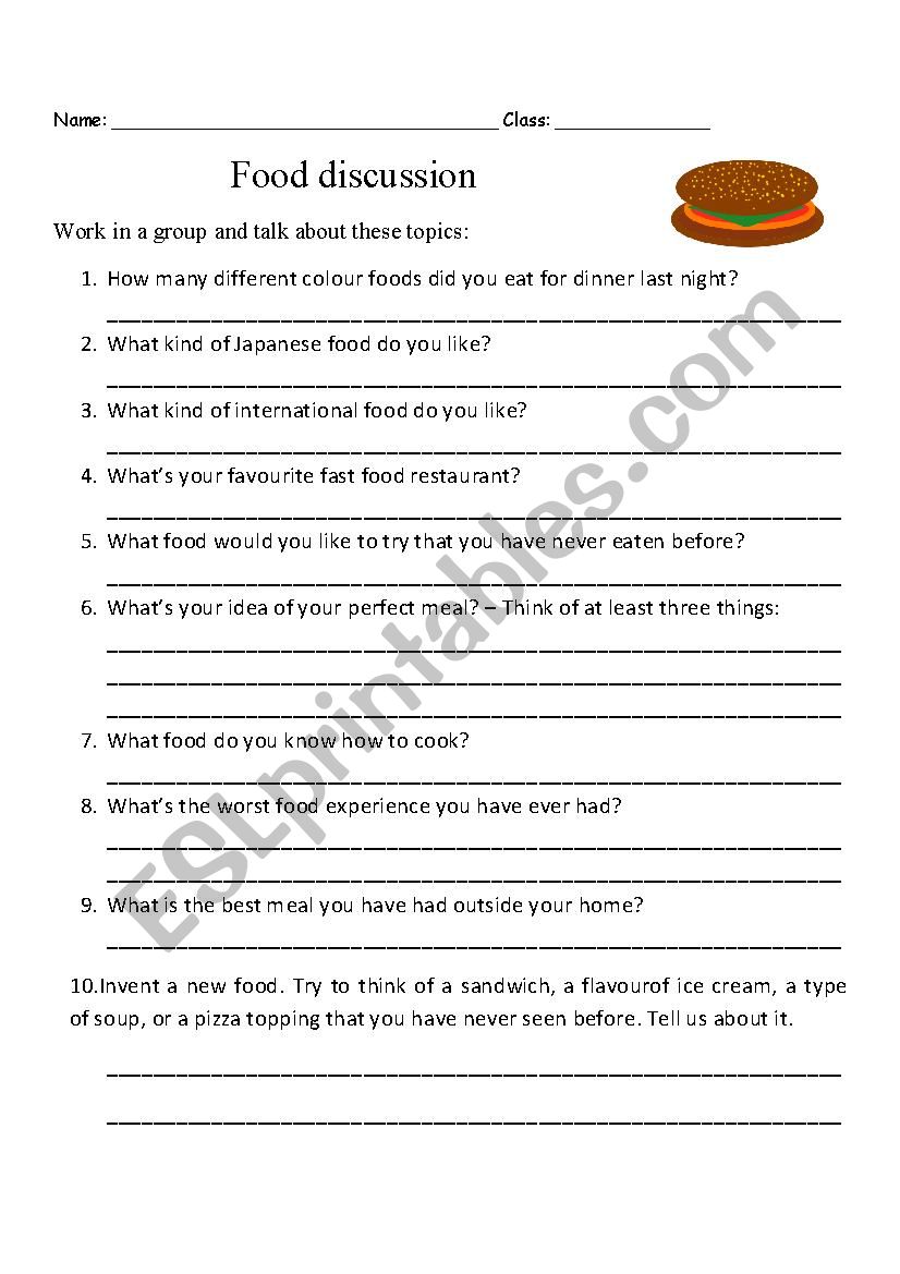 Food discussion worksheet