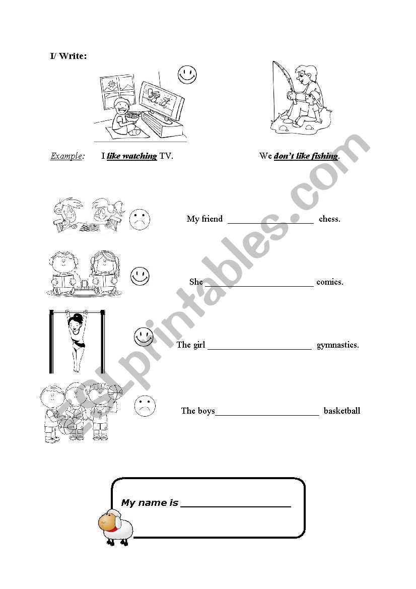 Exercise like + Ving worksheet