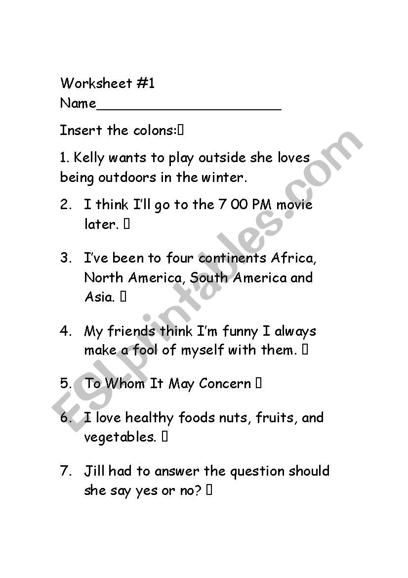 Colon - ESL worksheet by JONAC Throughout Semicolon And Colon Worksheet