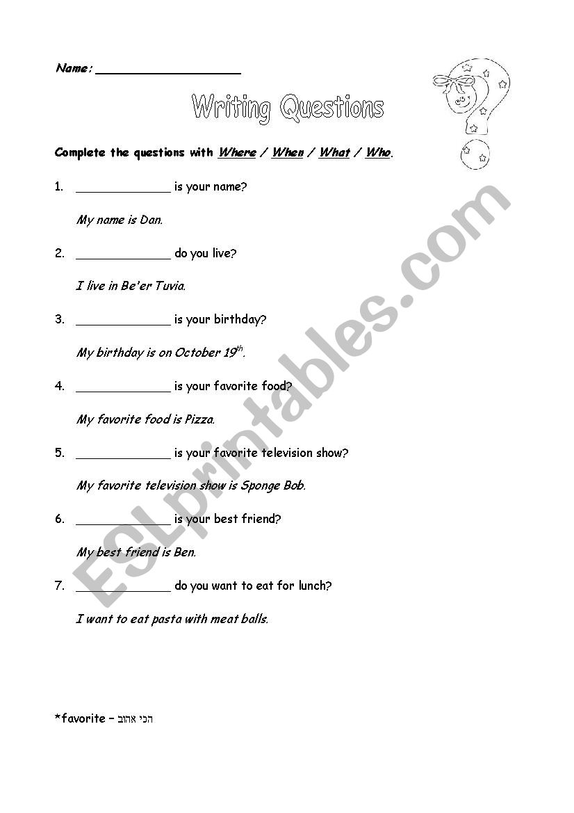 WH questions worksheet