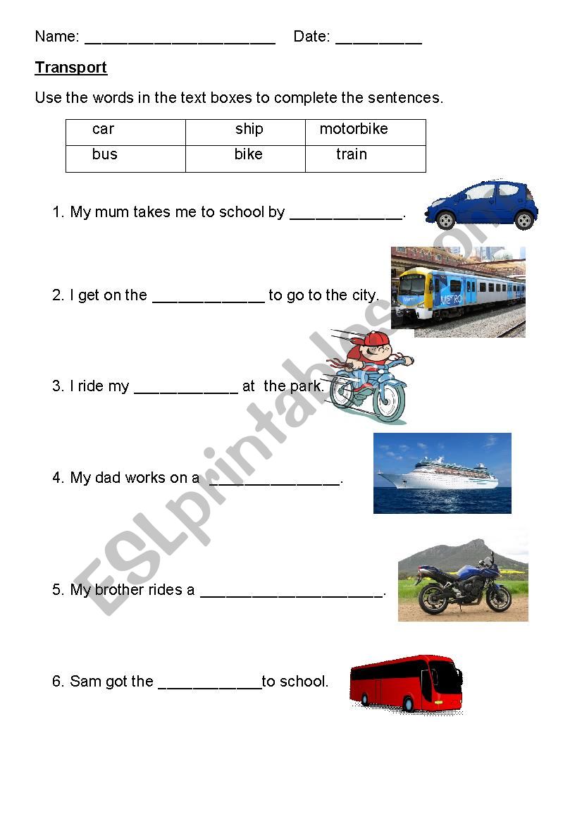 Transport cloze worksheet