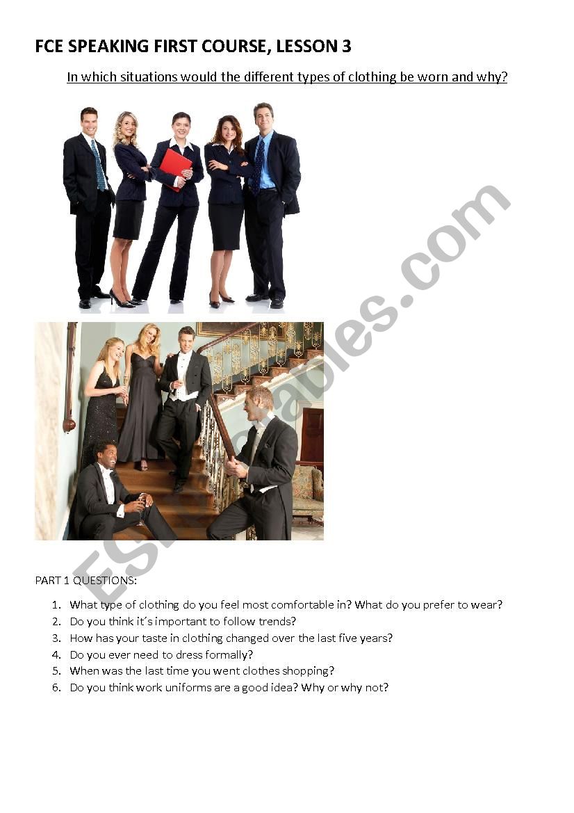 FCE Monologue Clothing worksheet