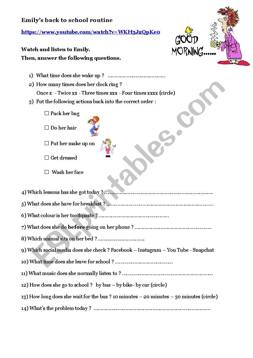 Back to school routine  worksheet