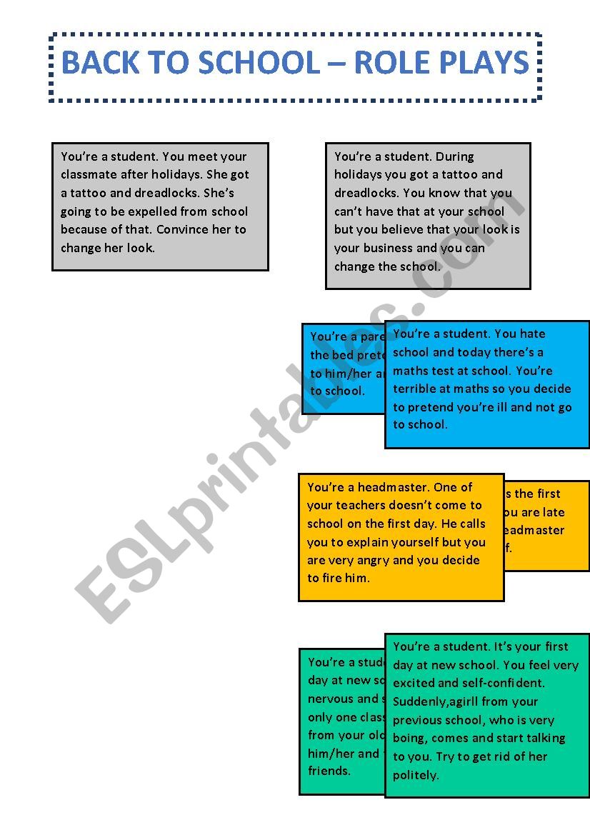 Back to school - role plays. worksheet