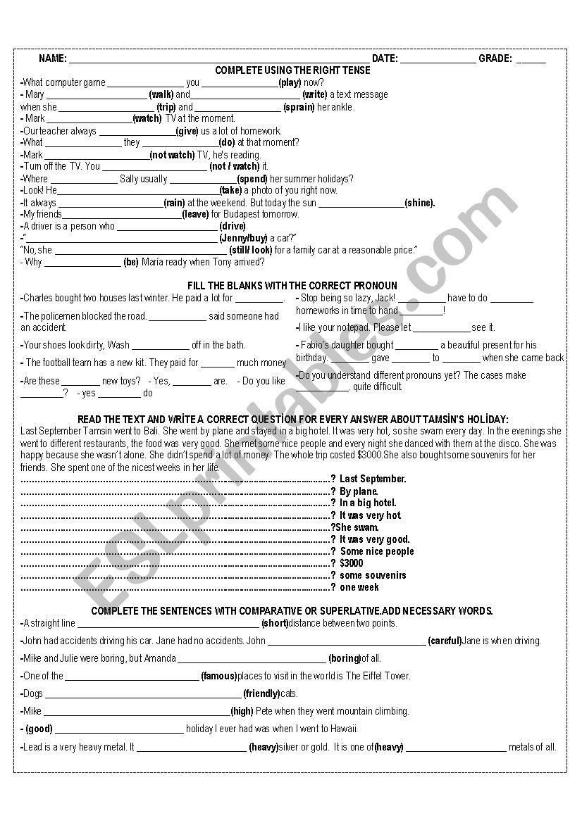 ADJECTIVES DEGREES AND GRAMMAR TENSES