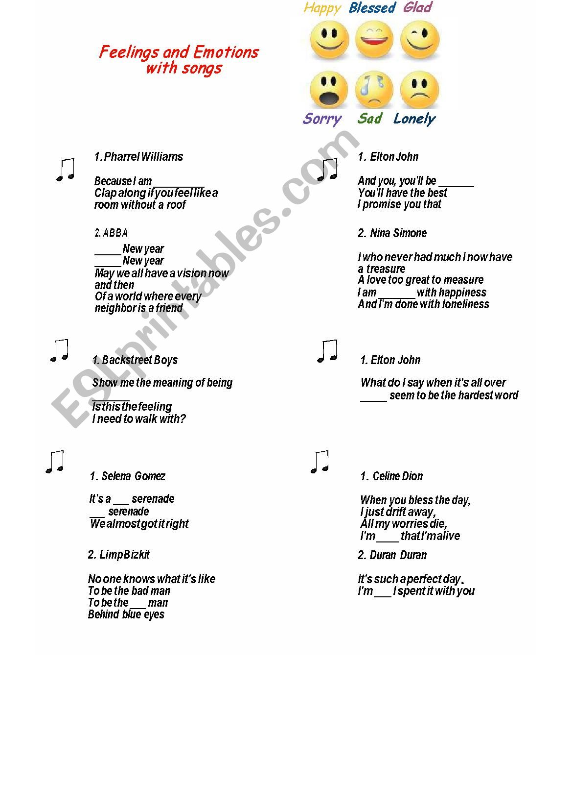 Feelings and Emotions with songs