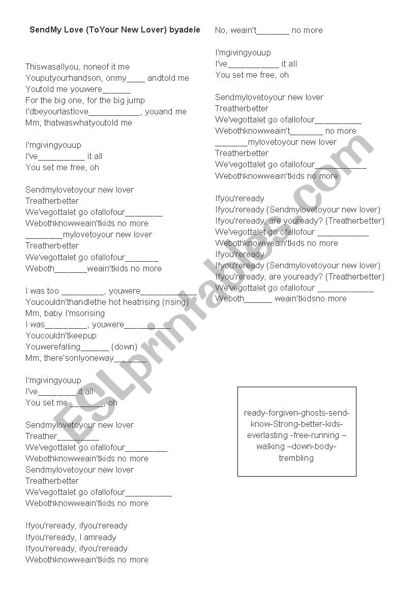 Send my love - Adele worksheet