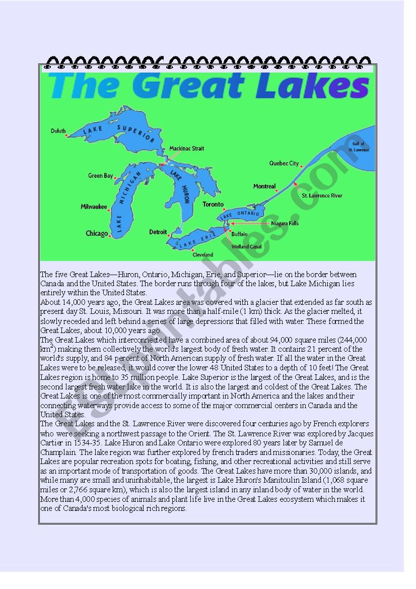 The Great Lakes worksheet