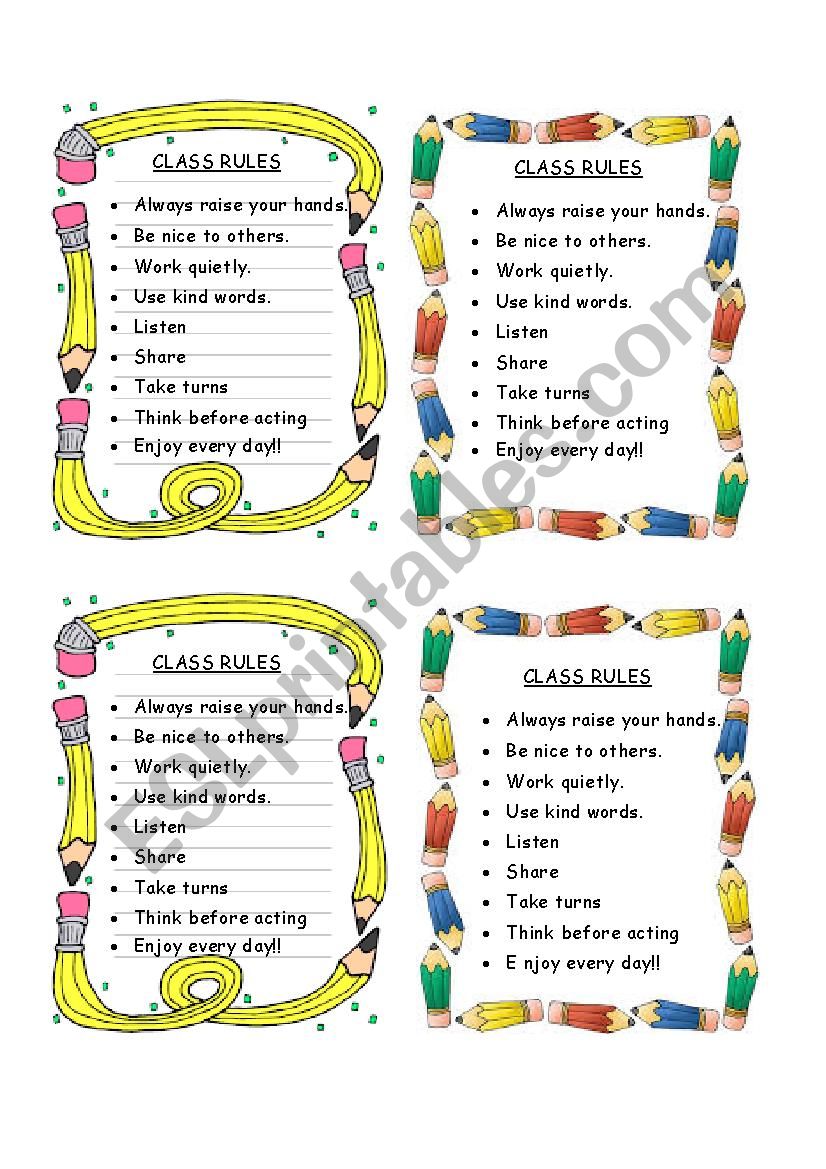 CLASS RULES worksheet