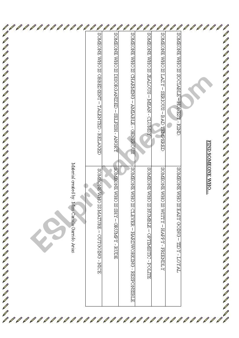 Adjectives Personality Game worksheet