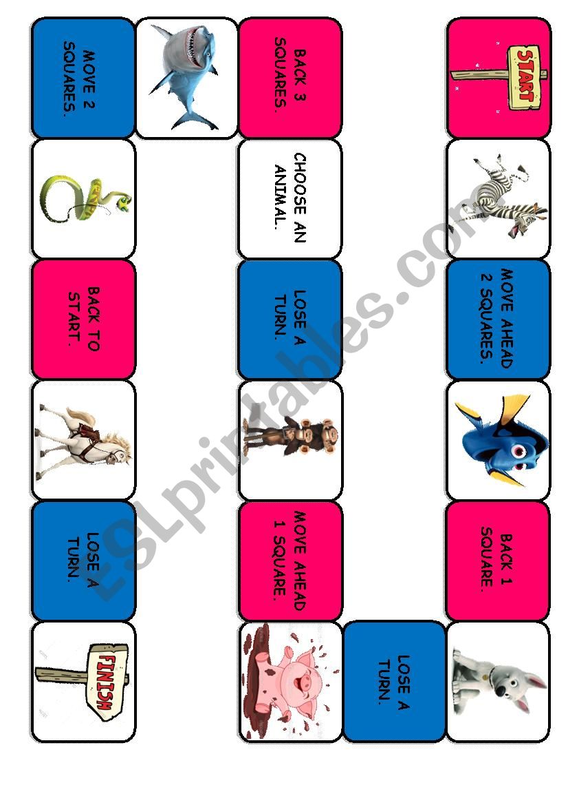 Animals - Game Board worksheet