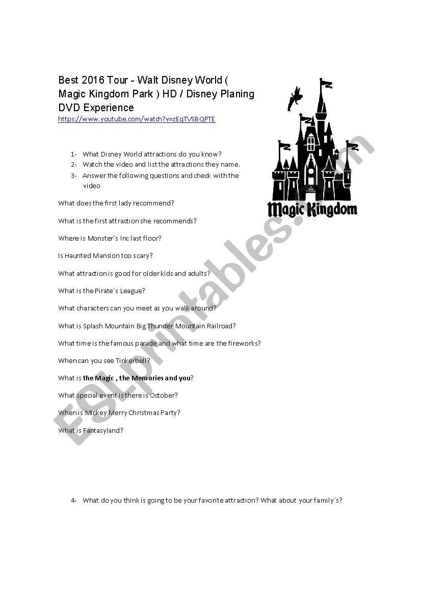Disneyworld Tour worksheet