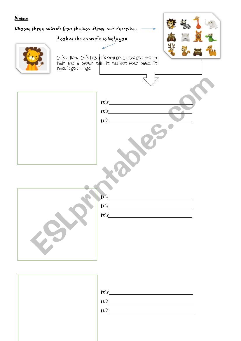 Animals description worksheet