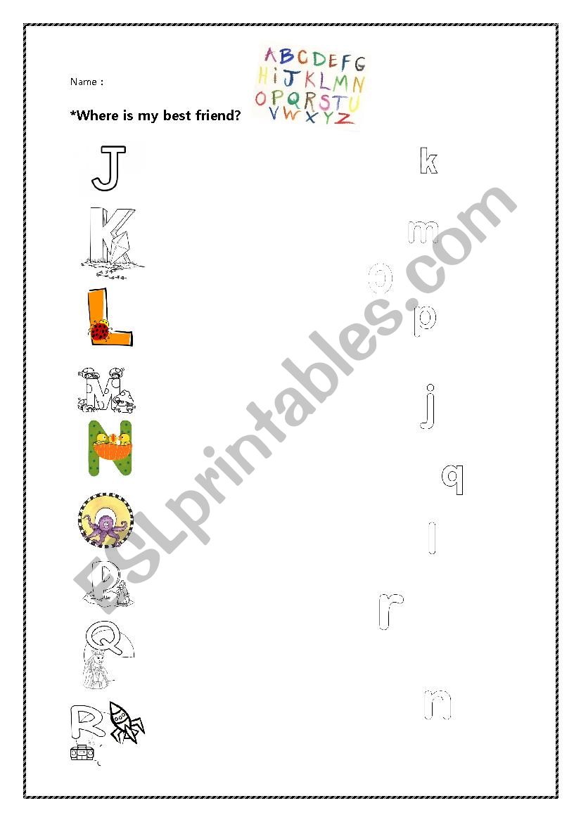 Alphabet J~R Matching worksheet