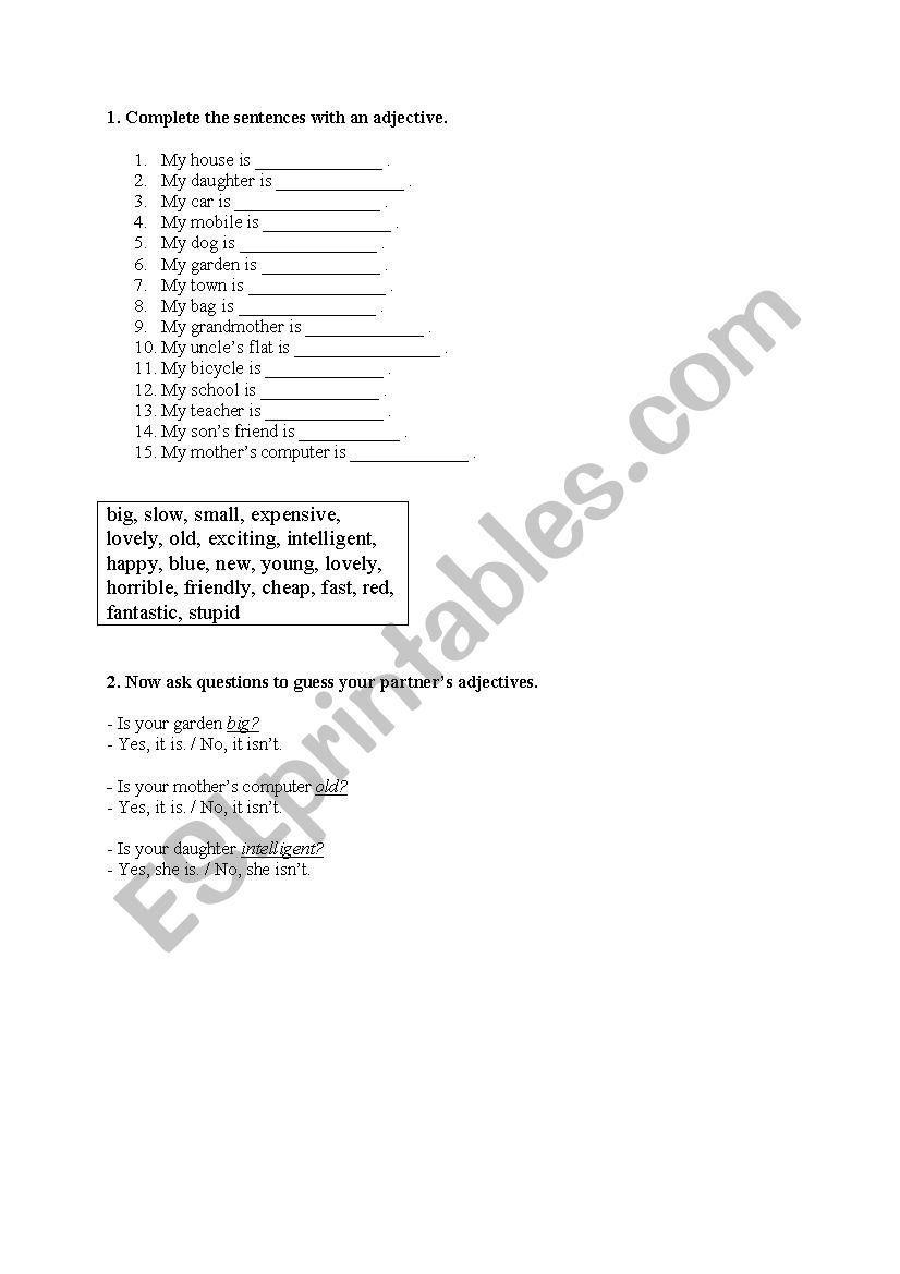 Guess my adjective worksheet