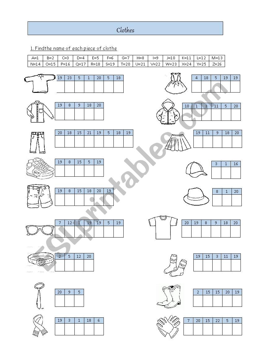 clothes worksheet