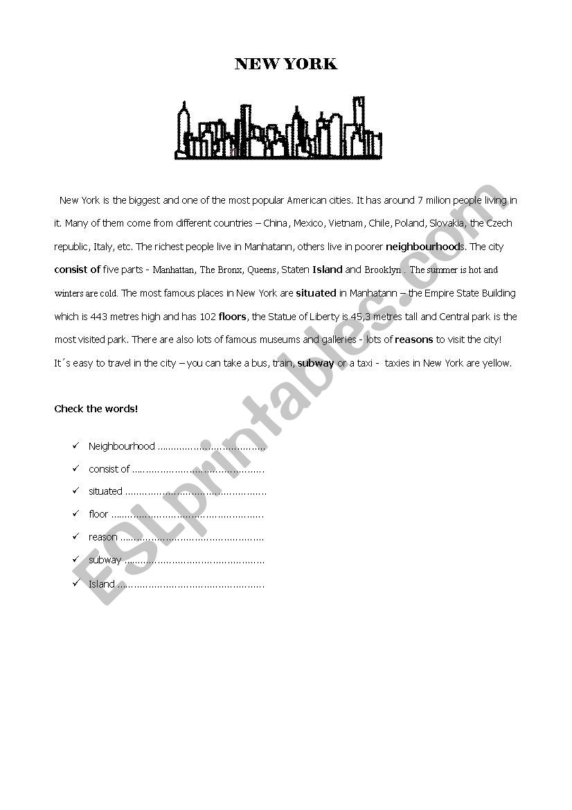 New York - reading worksheet