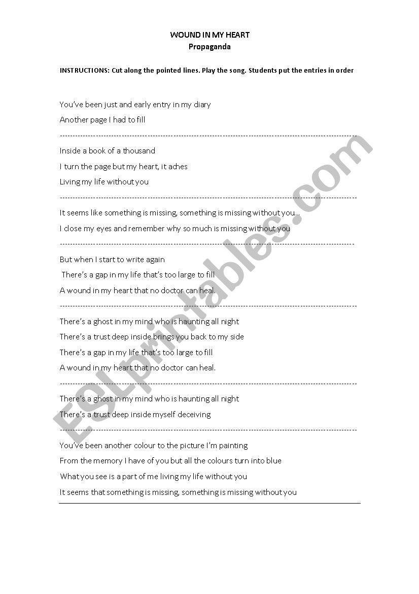 Wound in my Heart worksheet