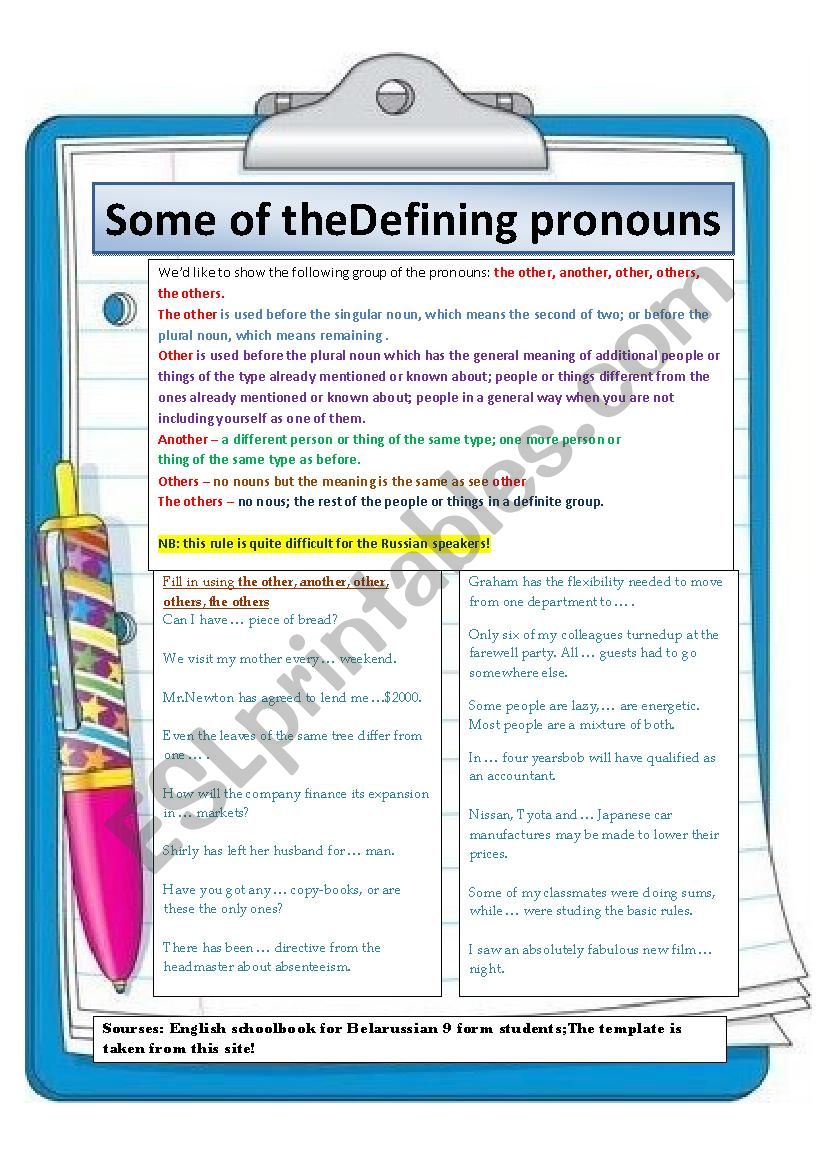 (the) other(s), another worksheet