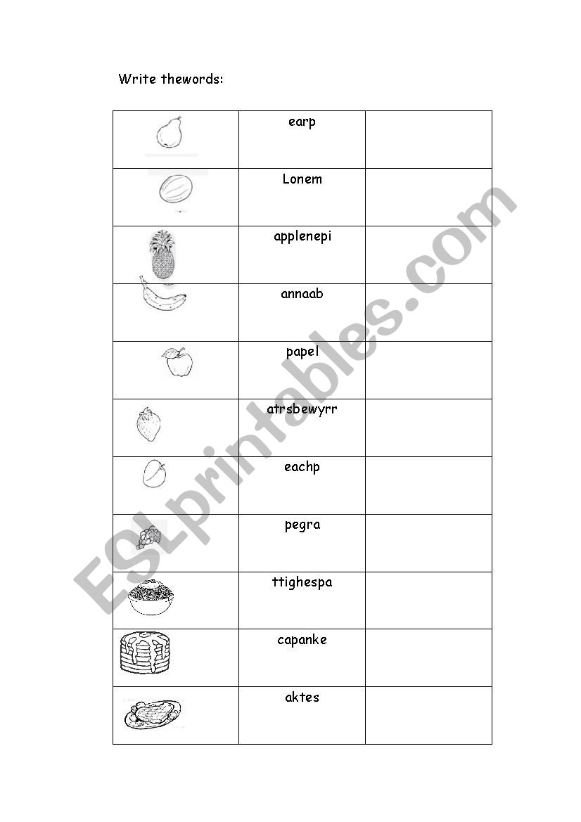 write the word worksheet