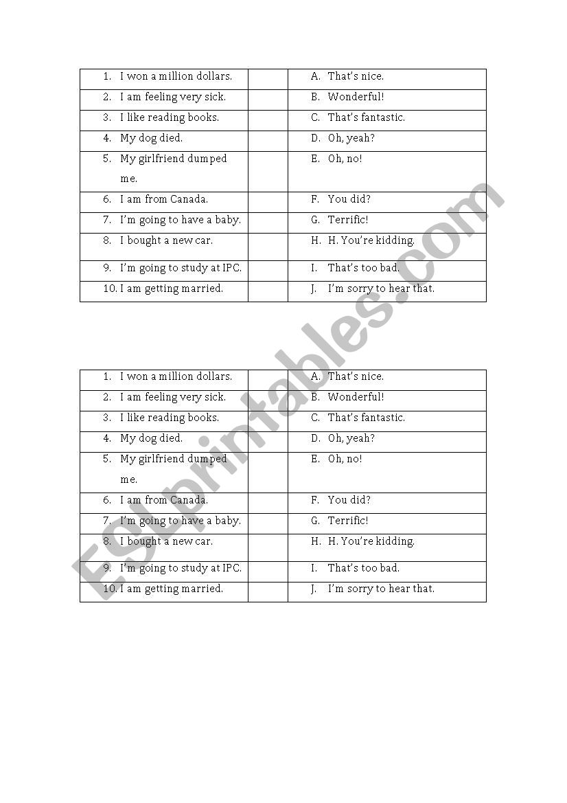 Rejoinders worksheet