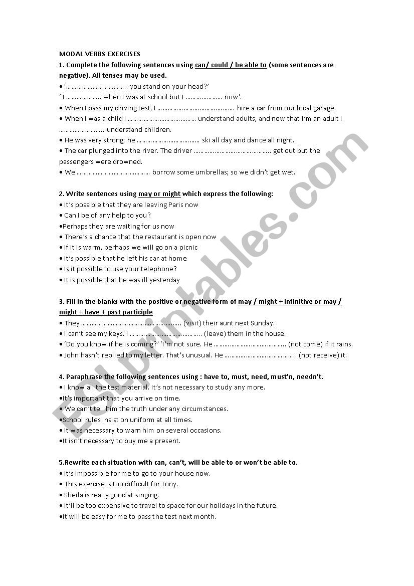 Modal verbs worksheet