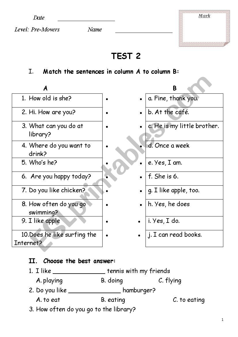 Midterm Test worksheet