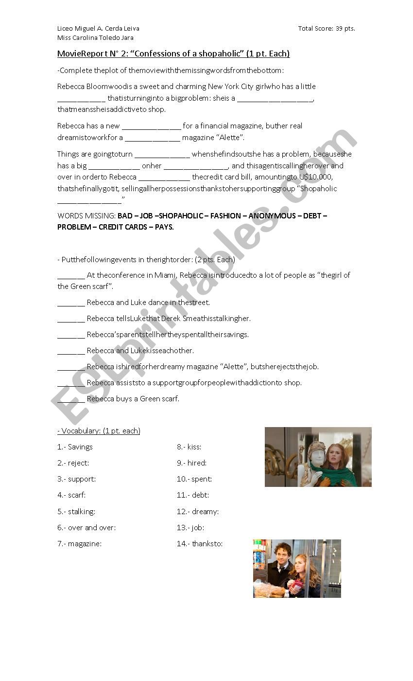Confessions of a Shopaholic worksheet