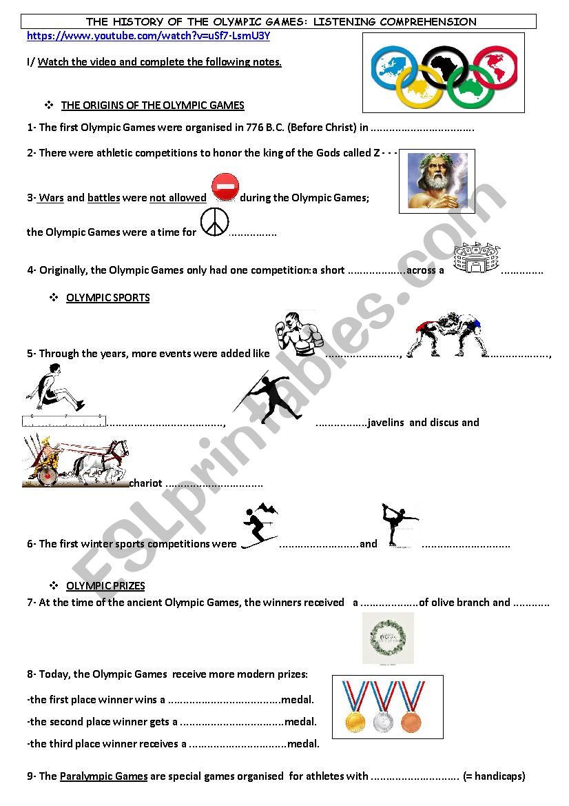 The history of the Olympics worksheet