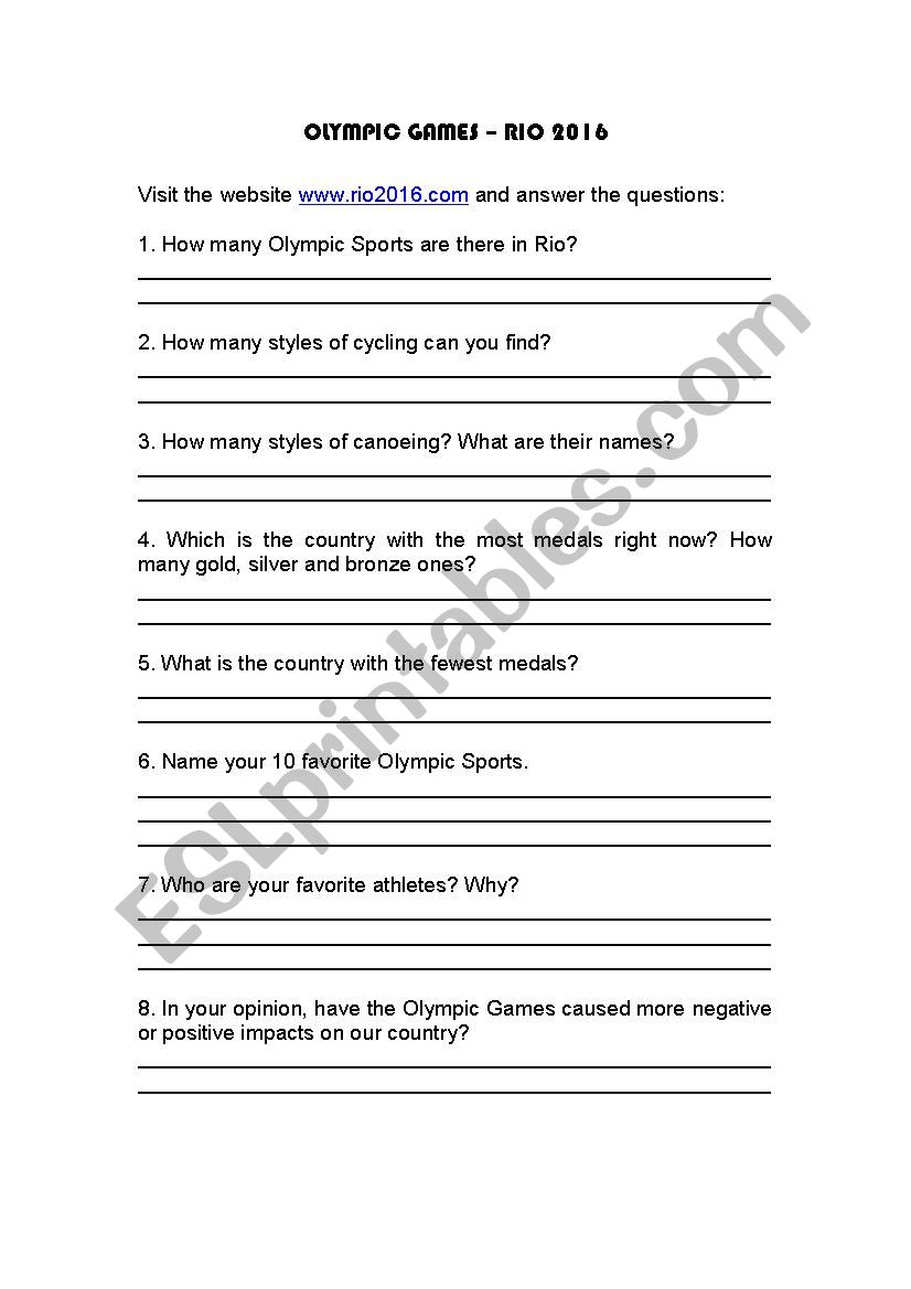 Olympic Games 2016 Rio worksheet