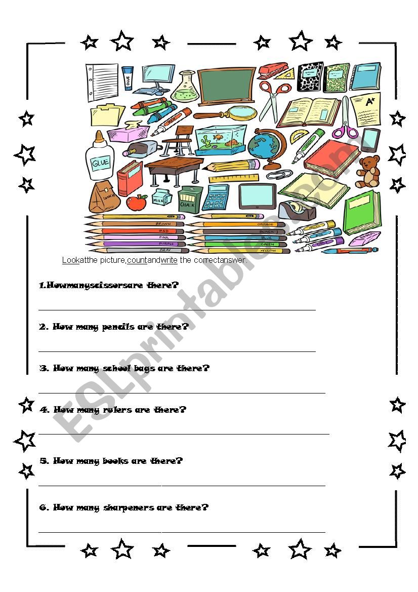 School supplies worksheet