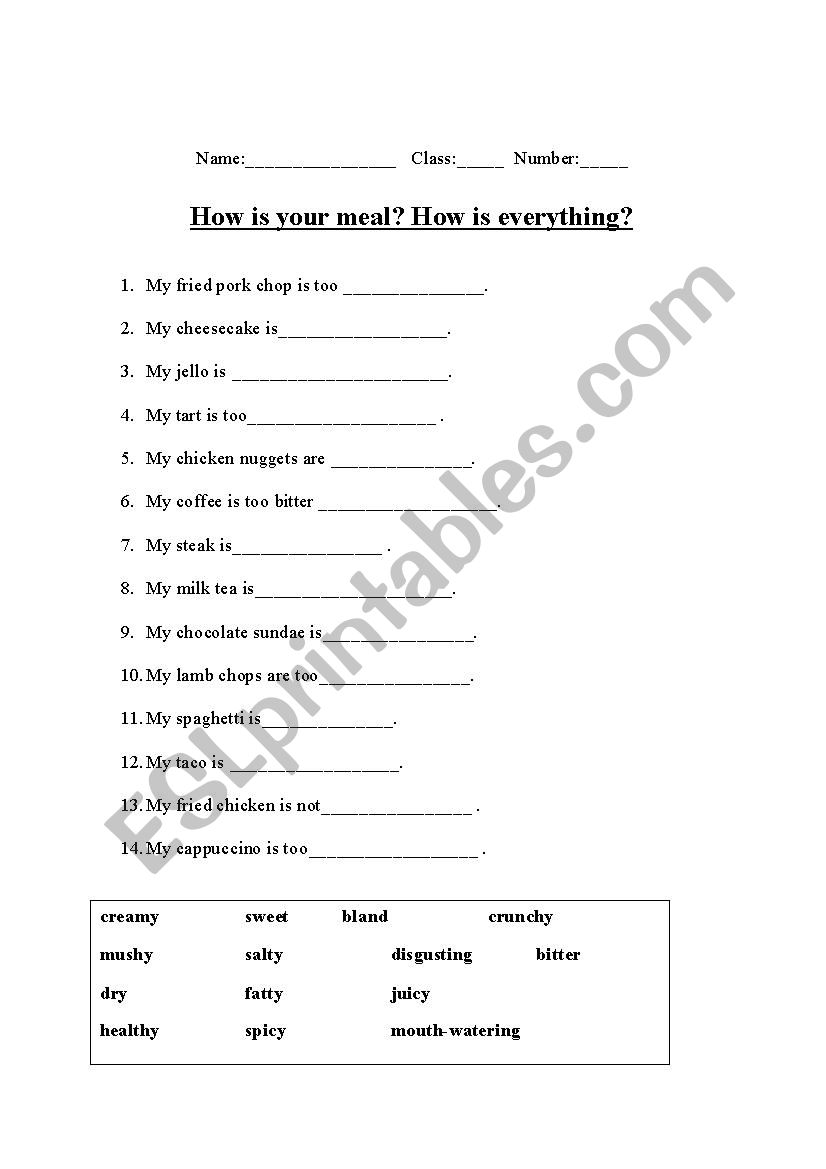 How is your meal? worksheet