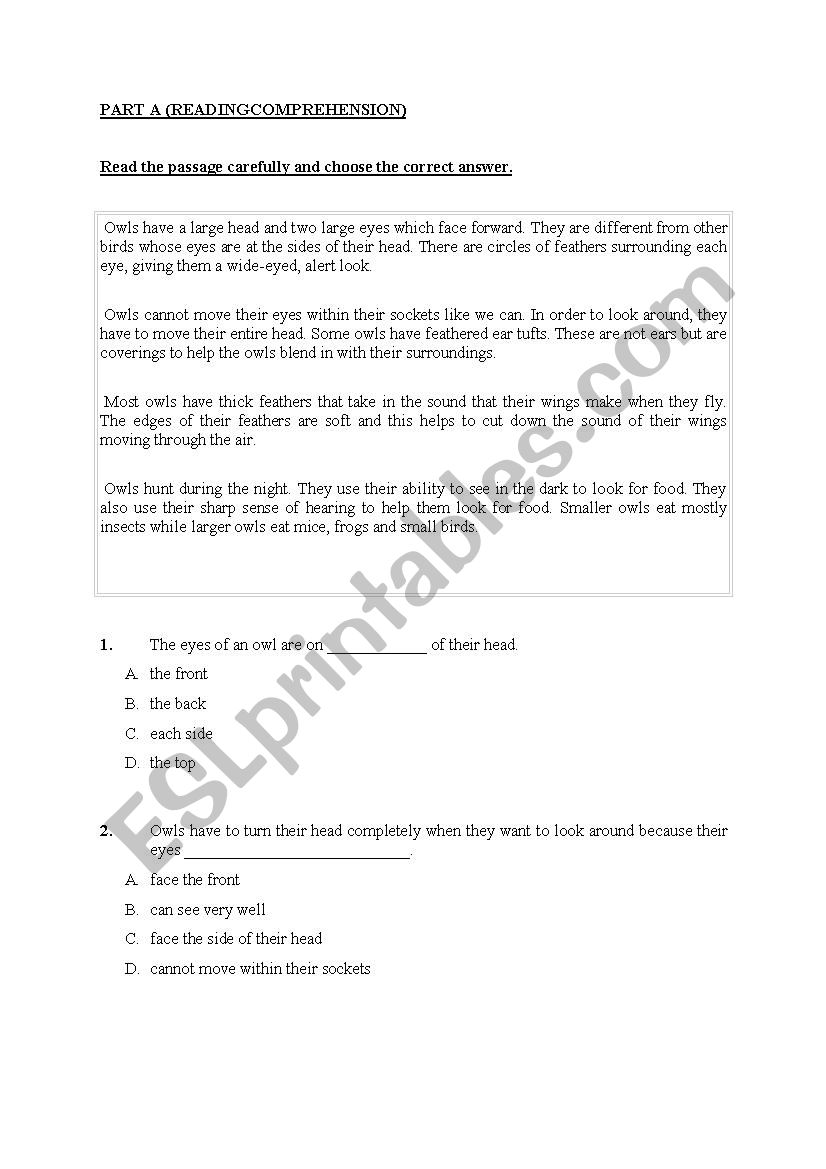 english test worksheet