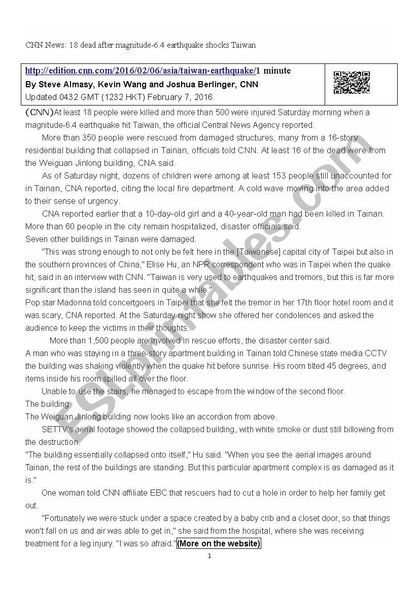 Current news worksheet worksheet