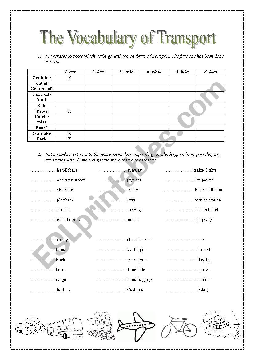 the vocabulary of transport worksheet