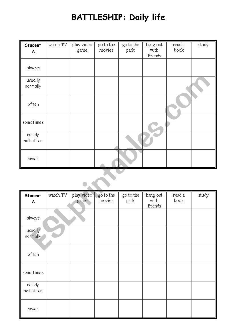 Battleship Frequency worksheet