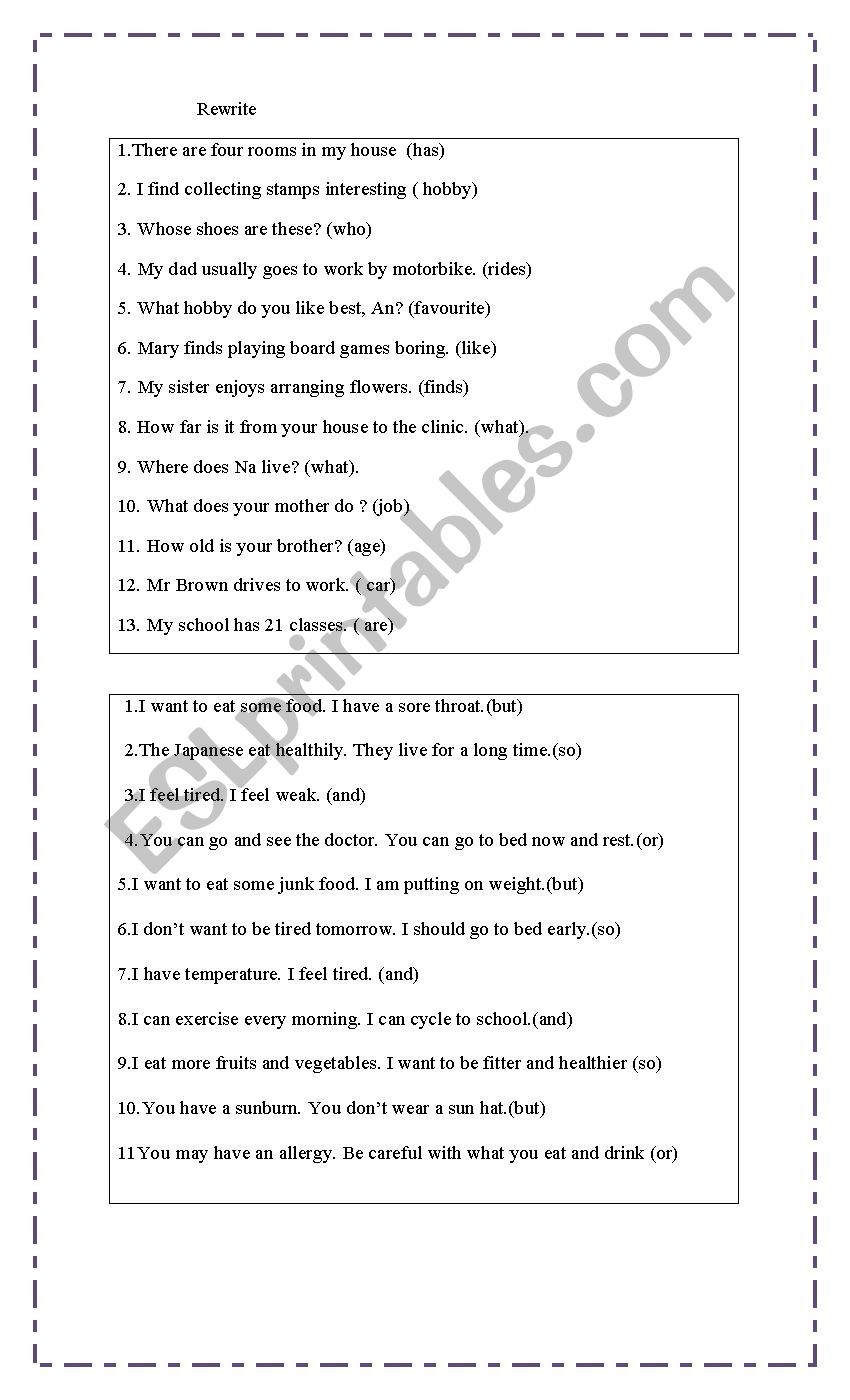 Rewrite worksheet