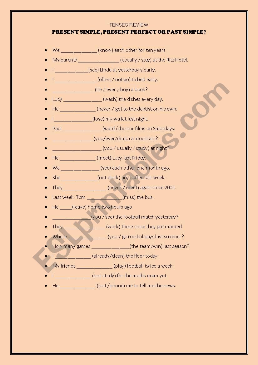 Tenses review worksheet