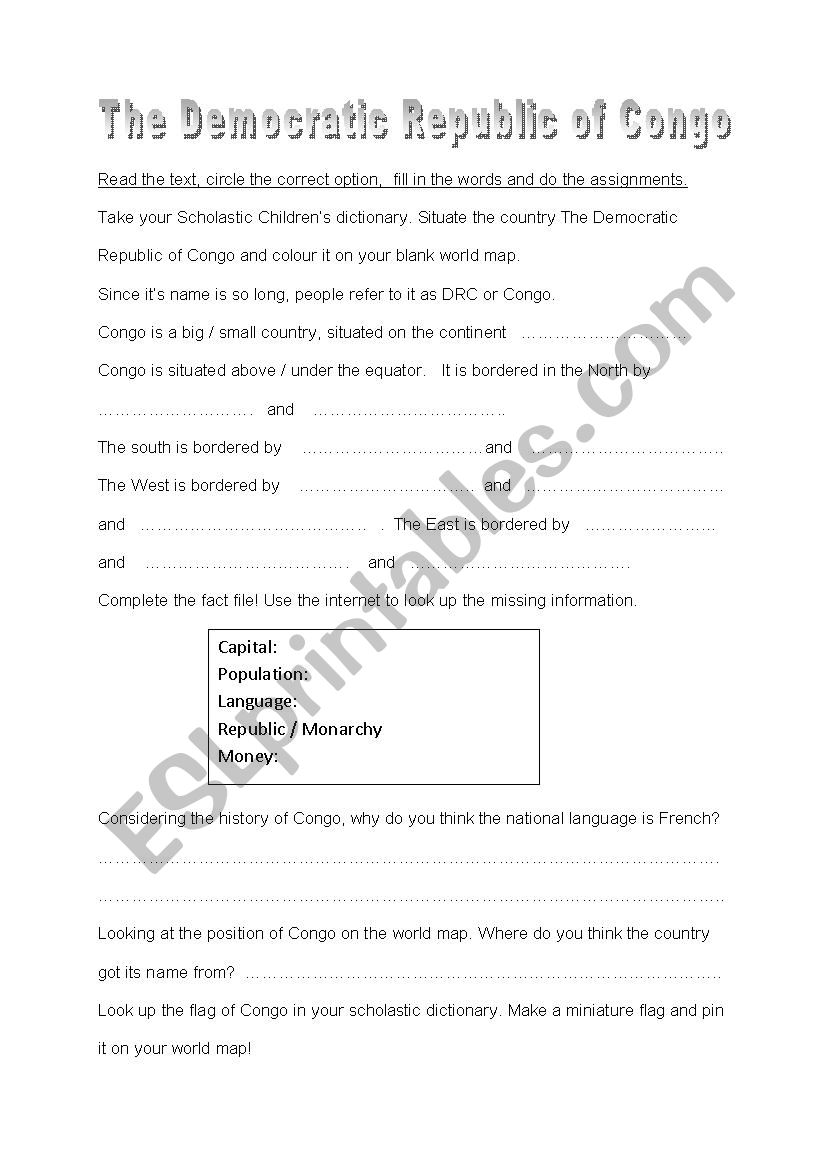 Congo  worksheet