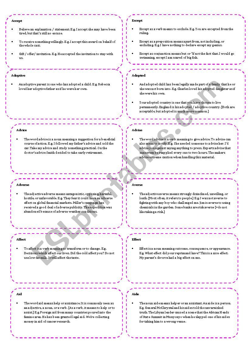 Confusing Words 1 ESL Worksheet By Ccchangch