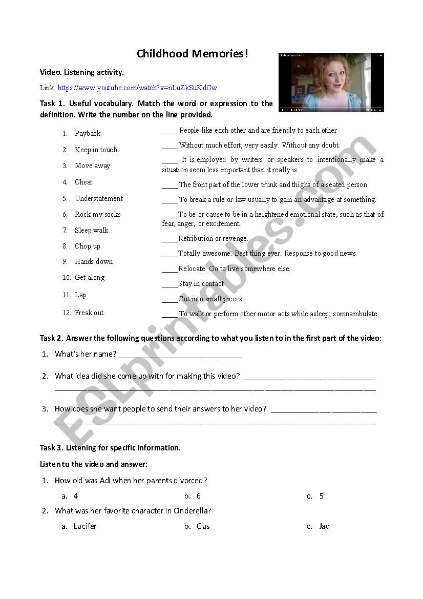 Childhood Memories worksheet